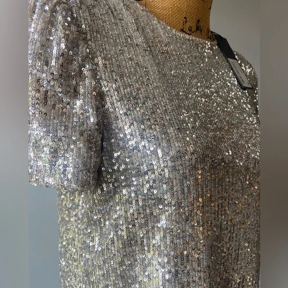 Gianni Bini Silver Sequin Short Sleeve Top - Picture 3 of 11